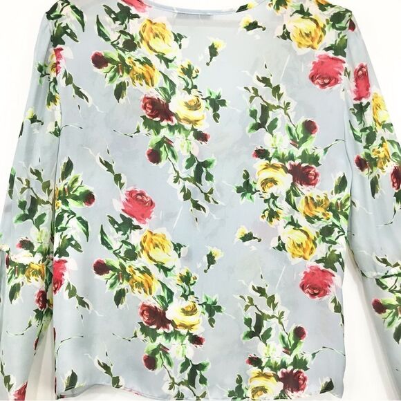 Milly Maggie Rose Print 100% Silk Bell Sleeve Lightweight Blouse - Picture 13 of 16